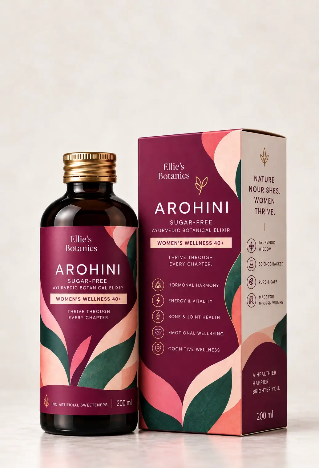 Arohini women's wellness botanical elixir, bottle and box